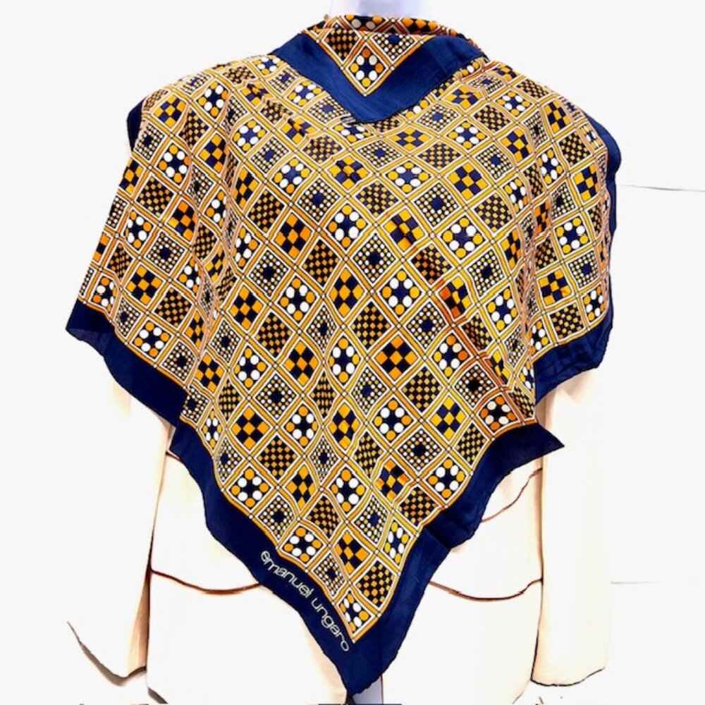 (2) Emanuel Ungaro Paris Scarfs 100% Silk 27" Green stripe Blue Orange Dot (27 - Picture 2 of 16